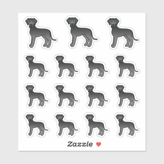 Black Great Dane Cute Cartoon Dogs (Sheet)