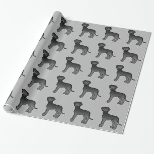 Black Great Dane Dog Pattern On Grey Wrapping Paper