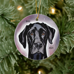 Black Great Dane Watercolor Art Ceramic Ornament