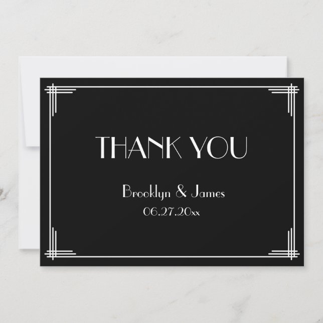 Black Great Gatsby Art Déco Mariage Carte de remer (Devant)
