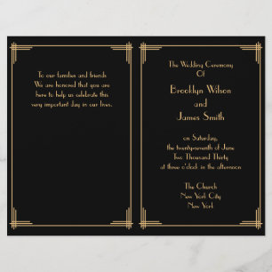Black Great Gatsby Art Déco Programme de mariage