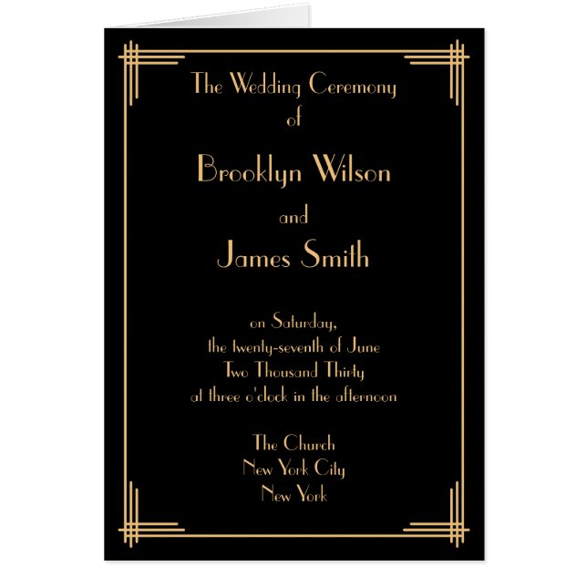 Black Great Gatsby Art Déco Programmes de mariage (Devant)