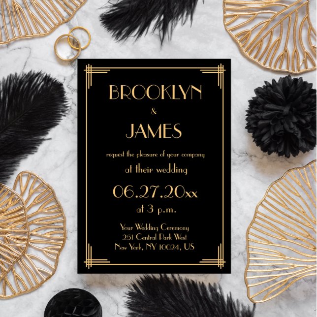 Black Great Gatsby Art Deco Wedding Invitations (Creator Uploaded)
