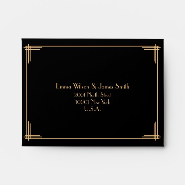 Black Great Gatsby Art Deco Wedding RSVP Envelopes (Front)