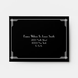 Black Great Gatsby Art Deco Wedding RSVP Envelopes