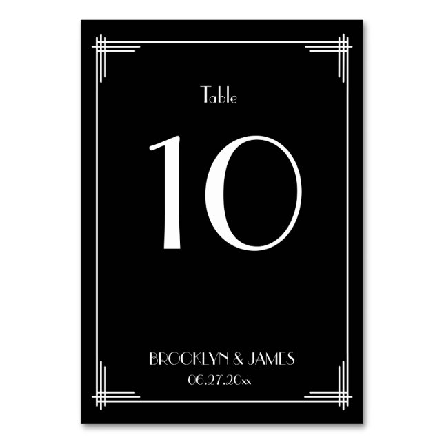 Black Great Gatsby Art Deco Wedding Table Numbers (Front)