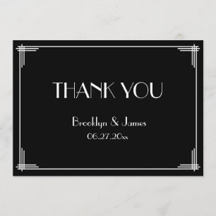 Black Great Gatsby Art Deco Wedding Thank You Card