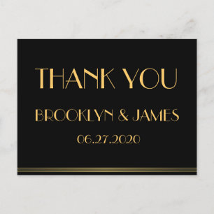 Black Great Gatsby Wedding Thank You Postcards
