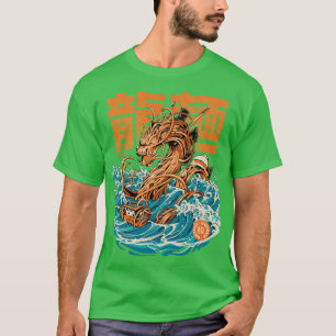 Black Great Ramen Dragon off Kanagawa  T-Shirt
