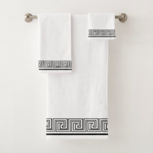 Black Grecian Frieze Design Bath Towel Set