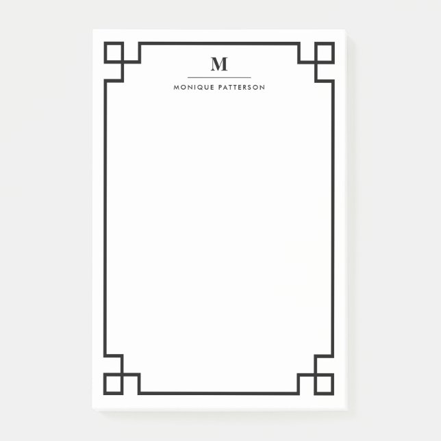 Black Greek Key Border Monogram Personalized Post-it Notes (Front)