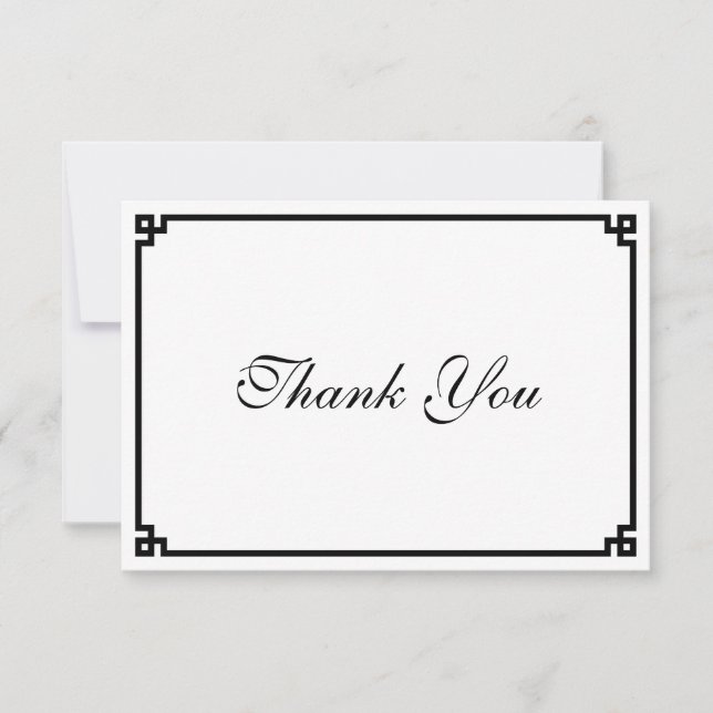 Black Greek Key Border Thank You Card (Front)