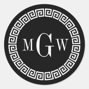 Black Greek Key Monogram Envelope Seal Favour Tags