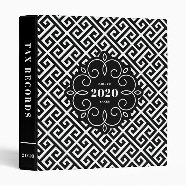Black Greek Key Pattern Personalized 2020 Tax Binder (Front/Spine)