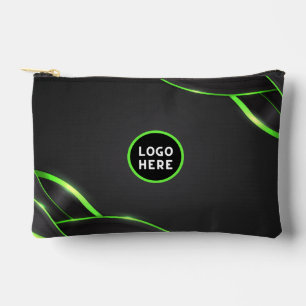 Black & Green Abstract Fluid Design   Add Logo Accessory Pouch