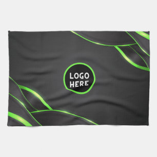 Black & Green Abstract Fluid Design Add Logo Kitchen Towel