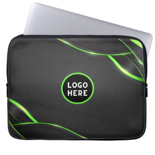 Black & Green Abstract Fluid Design Add Logo Laptop Sleeve