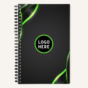 Black & Green Abstract Fluid Design   Add Logo Notebook