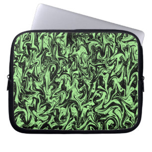 Black & Green Abstract Swirl Laptop Sleeve