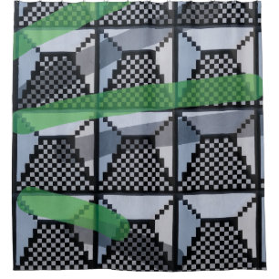 Black, green, and black checked wallpaper