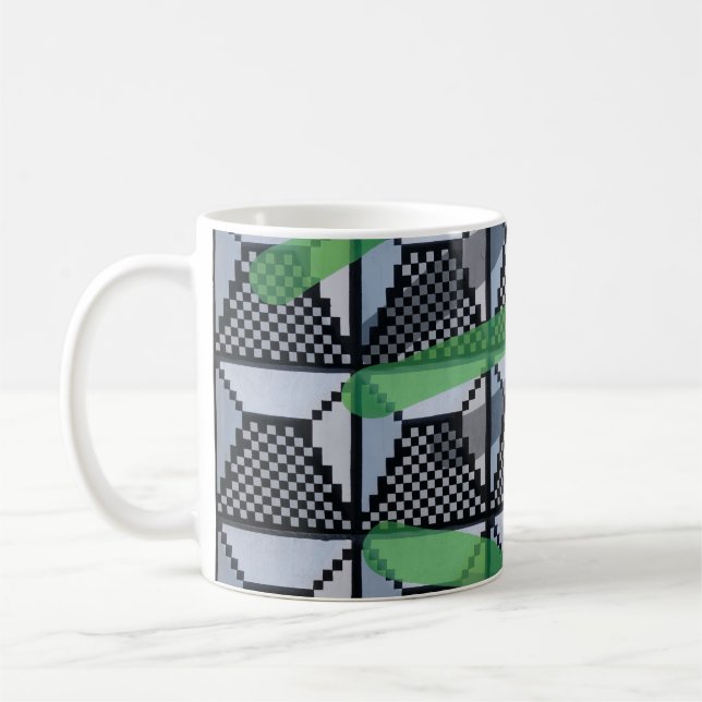 Black, green, and black checked wallpaper coffee mug (Left)