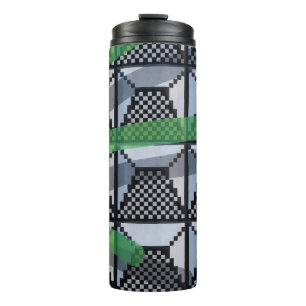 Black, green, and black checked wallpaper thermal tumbler