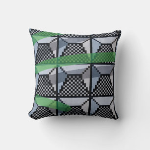 Black, green, and black checked wallpaper throw pillow