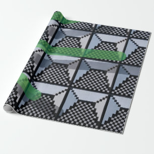 Black, green, and black checked wallpaper wrapping paper
