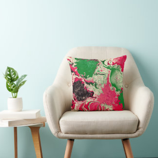 Black, green and red abstract marble style.  throw pillow