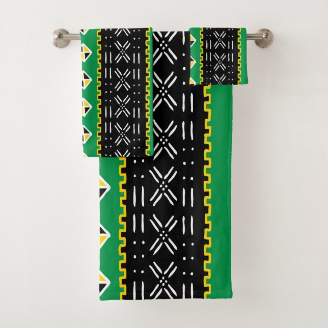Black Green and Yellow Triibal Towel Set (Insitu)