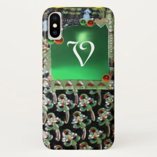 BLACK GREEN ART NOUVEAU GEMSTONE MONOGRAM Emerald Case-Mate iPhone Case