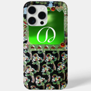 BLACK GREEN  ART NOUVEAU GEMSTONE MONOGRAM Emerald iPhone 15 Pro Max Case