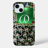 BLACK GREEN ART NOUVEAU GEMSTONE MONOGRAM, Jade