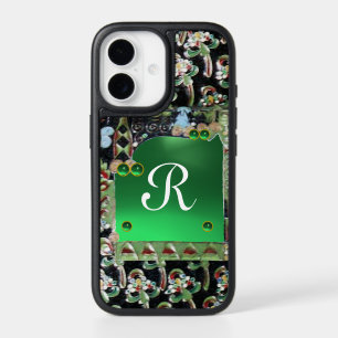 BLACK GREEN ART NOUVEAU GEMSTONE MONOGRAM, Jade iP