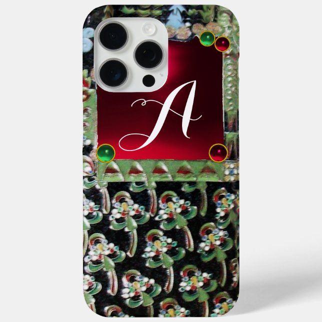BLACK GREEN ART NOUVEAU GEMSTONE MONOGRAM,Red Ruby Case-Mate iPhone Case (Back)