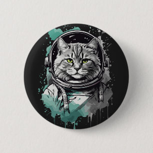 Black Green Astronaut Cat Design 2 Inch Round Button