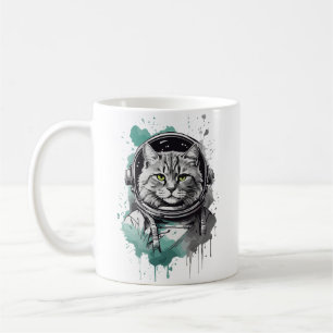 Black Green Astronaut Cat Design Coffee Mug