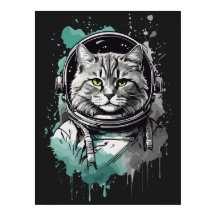 Black Green Astronaut Cat Design