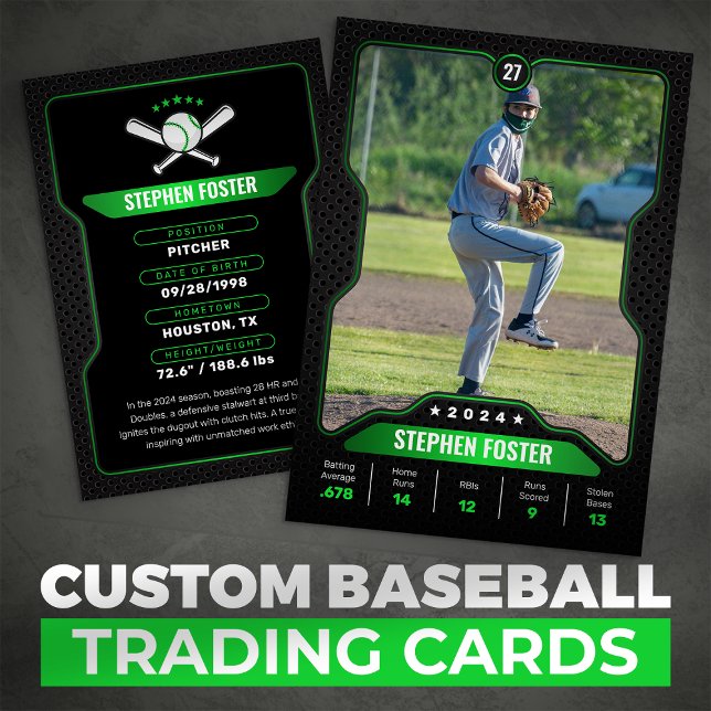 Black & Green Baseball Trading Card with Stats (Creator Uploaded)