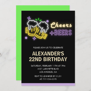 Black Green Beer 22nd birthday invitation 