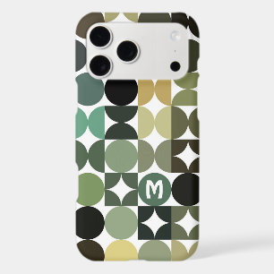 Black Green Beige Brown Midcentury Circles Pattern
