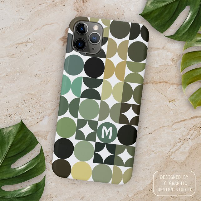 Black Green Beige Brown Midcentury Circles Pattern Case-Mate iPhone Case (Creator Uploaded)