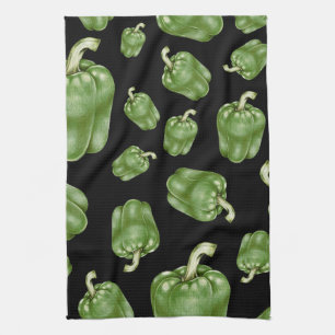 Black & Green Bell Pepper Pattern Kitchen Towel