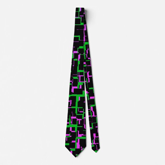 Black Green Blue Purple Pattern Tie (Front)