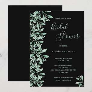 Black green botanical script Bridal Shower Invitation