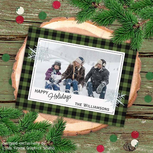 Black Green Buffalo Lumberjack Plaid & Snowflakes Postcard (Creator Uploaded)