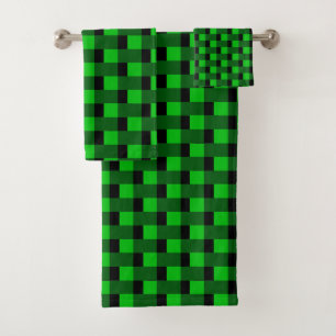 Black Green Check Pattern Bath Towel Set