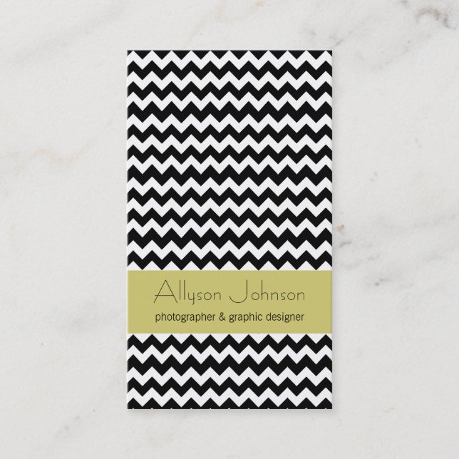 Black & Green Chevron Design Business Cards (Front)