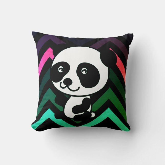 Black & Green Chevron Panda Bear Throw Pillow (Front)