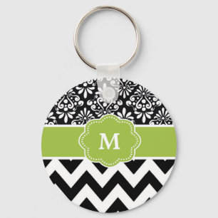 Black Green Chevron Personalized Keychain